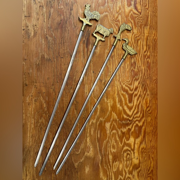 Turkish Brass and Stainless Steel Skewers Other - Set of 4 Vintage Turkish Brass and Stainless Steel Shish Kabobs